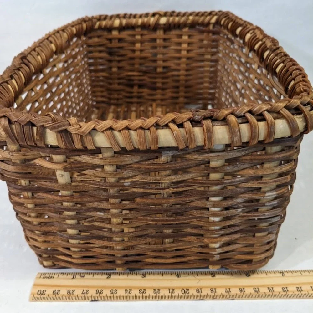 Vintage Style Rectangular Wicker Basket Woven Storage Organizer Cottagecore